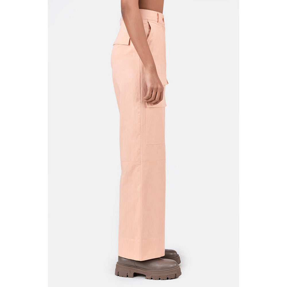 Genes Lecoanet Hemant Pink Colour Cotton Solid Relaxed fit Wide Cargo Pant