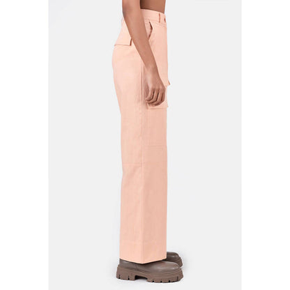 Genes Lecoanet Hemant Pink Colour Cotton Solid Relaxed fit Wide Cargo Pant