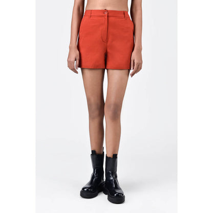Genes Lecoanet Hemant Women'S Regular Fit Cotton Light Twill Shorts Coral Orange