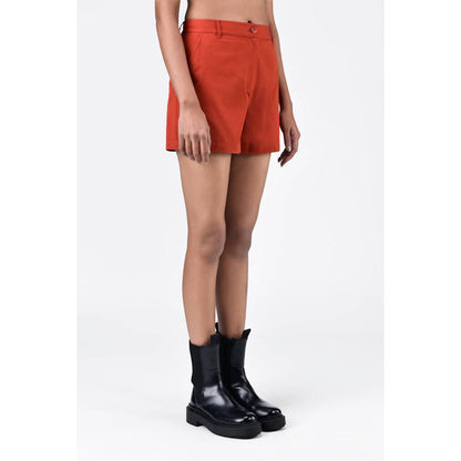 Genes Lecoanet Hemant Women'S Regular Fit Cotton Light Twill Shorts Coral Orange