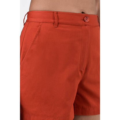 Genes Lecoanet Hemant Women'S Regular Fit Cotton Light Twill Shorts Coral Orange