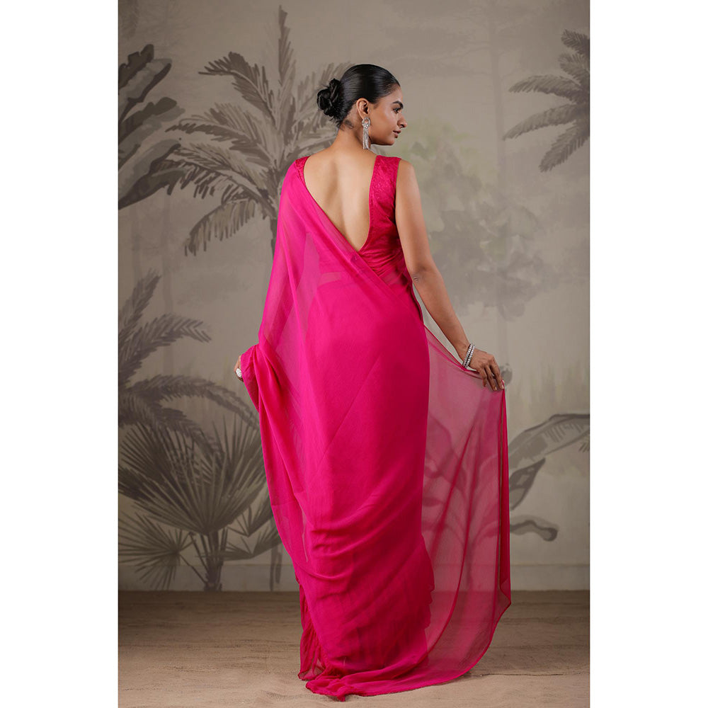 Geroo Jaipur Pink Chiffon Pre-Stitched Saree with Unstitched Blouse
