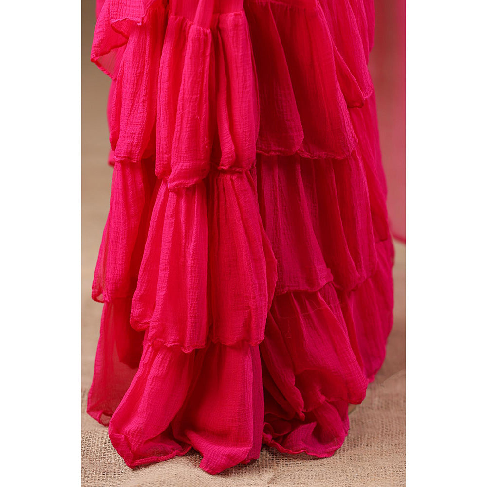 Geroo Jaipur Pink Chiffon Pre-Stitched Saree with Unstitched Blouse
