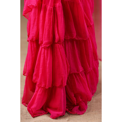 Geroo Jaipur Pink Chiffon Pre-Stitched Saree with Unstitched Blouse