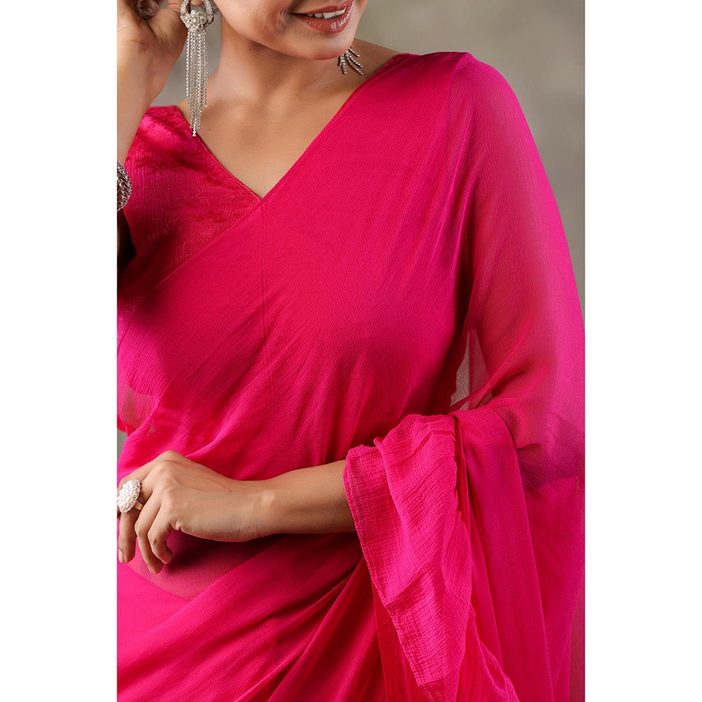 Geroo Jaipur Pink Chiffon Pre-Stitched Saree with Unstitched Blouse