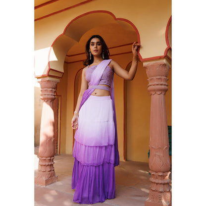 Geroo Jaipur Ombre Chiffon Pre-Stitched Belted Saree with Unstitched Blouse