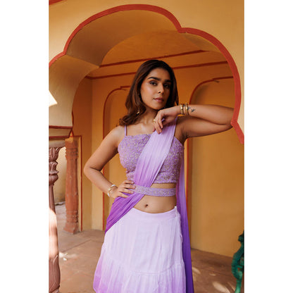 Geroo Jaipur Ombre Chiffon Pre-Stitched Belted Saree with Unstitched Blouse