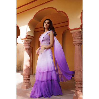 Geroo Jaipur Ombre Chiffon Pre-Stitched Belted Saree with Unstitched Blouse