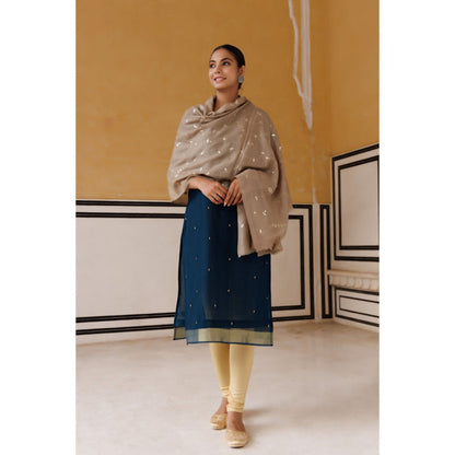 Geroo Luxe Beige Hand Embroidered Gota Patti Woolen Shawl