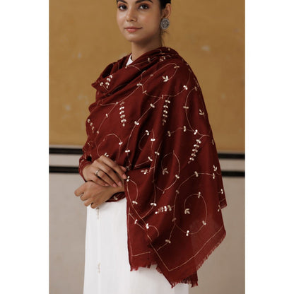 Geroo Luxe Maroon Hand Embroidered Gota Patti Woolen Shawl