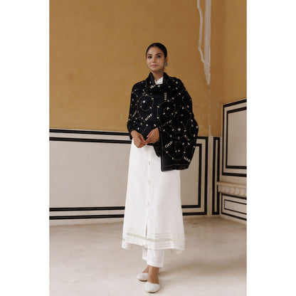 Geroo Luxe Black Hand Embroidered Gota Patti Woolen Shawl