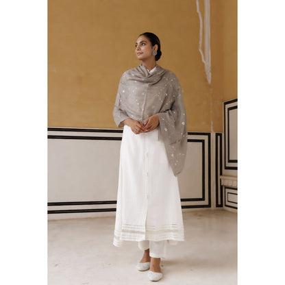 Geroo Luxe Grey Hand Embroidered Gota Patti Woolen Shawl