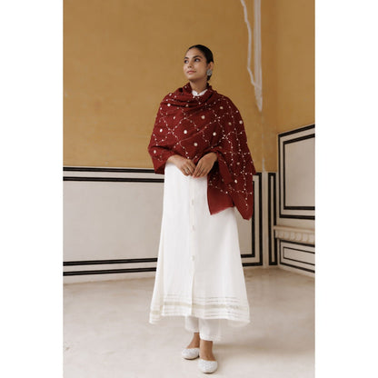 Geroo Luxe Maroon Hand Embroidered Gota Patti Woolen Shawl