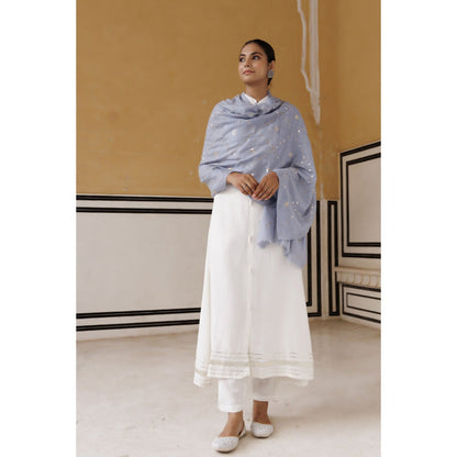 Geroo Luxe Powder Blue Hand Embroidered Gota Patti Woolen Shawl