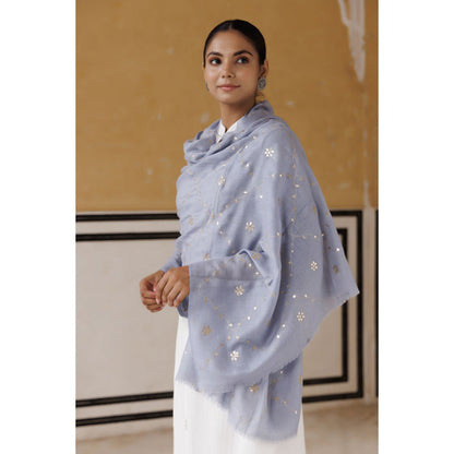 Geroo Luxe Powder Blue Hand Embroidered Gota Patti Woolen Shawl