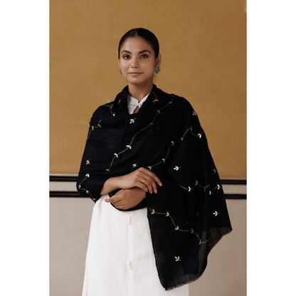 Geroo Luxe Black Hand Embroidered Gota Patti Woolen Shawl