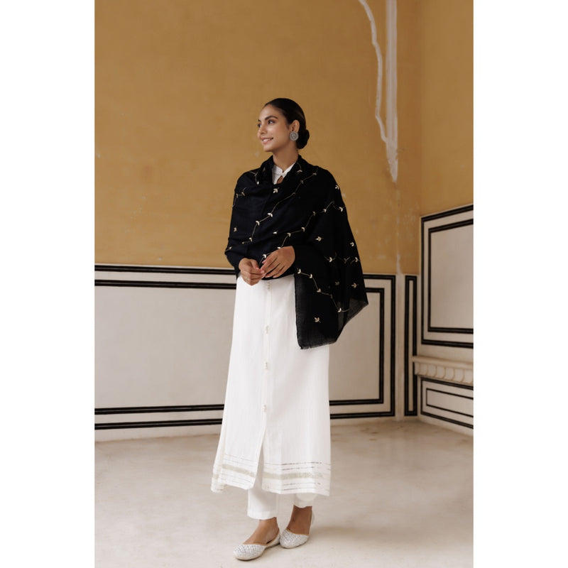 Geroo Luxe Black Hand Embroidered Gota Patti Woolen Shawl