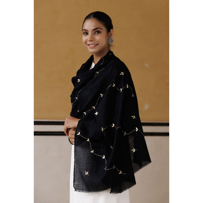 Geroo Luxe Black Hand Embroidered Gota Patti Woolen Shawl