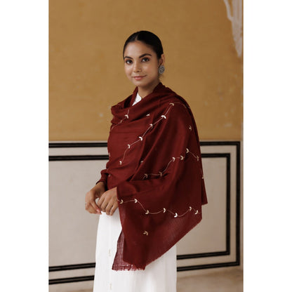 Geroo Luxe Maroon Hand Embroidered Gota Patti Woolen Shawl