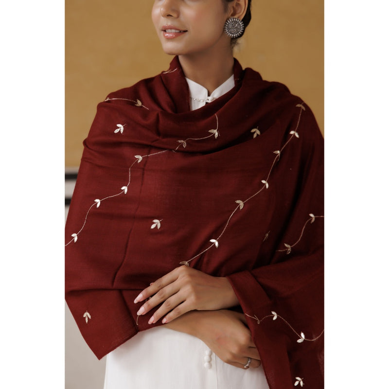 Geroo Luxe Maroon Hand Embroidered Gota Patti Woolen Shawl