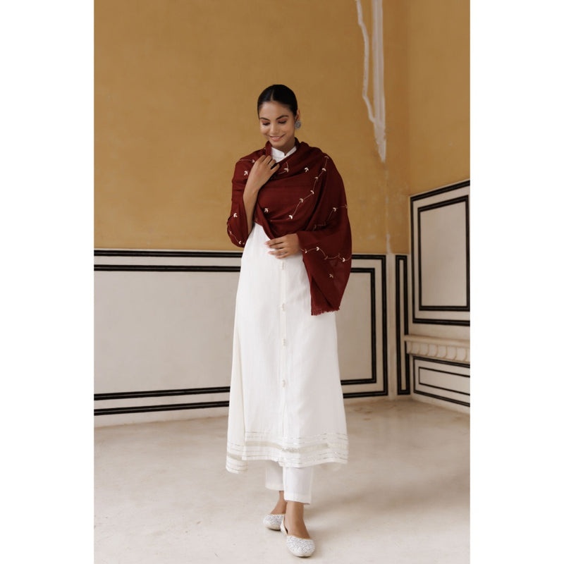 Geroo Luxe Maroon Hand Embroidered Gota Patti Woolen Shawl