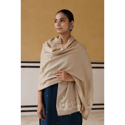 Geroo Luxe Beige Hand Embroidered Gota Patti-Zardozi Woolen Shawl