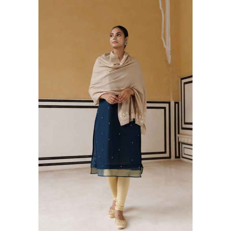 Geroo Luxe Beige Hand Embroidered Gota Patti-Zardozi Woolen Shawl