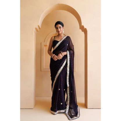 Geroo Luxe Black Hand Embroidered Gota Patti Saree with Unstitched Blouse