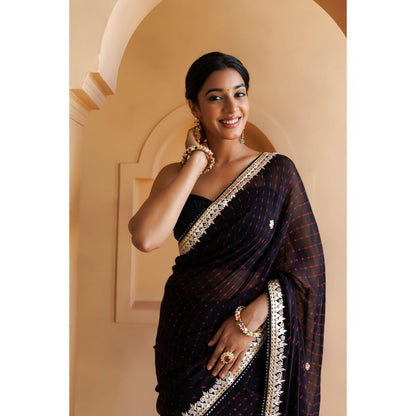 Geroo Luxe Black Hand Embroidered Gota Patti Saree with Unstitched Blouse