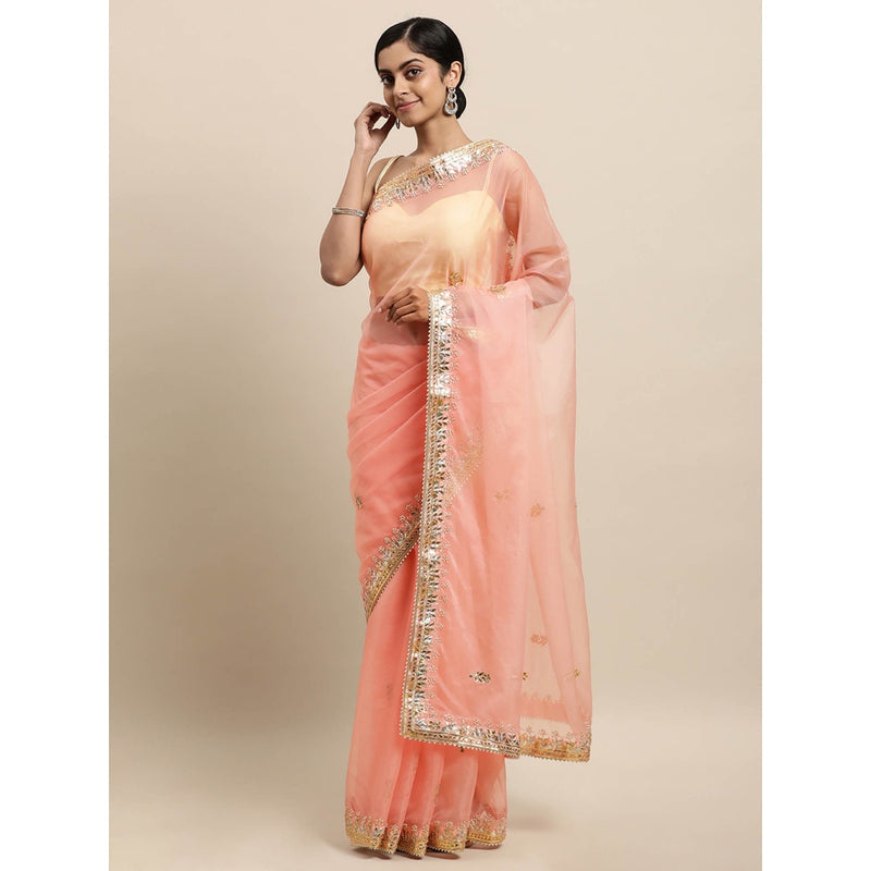 Geroo Luxe Peach Gotta Patti Organza Saree with Unstitched Blouse