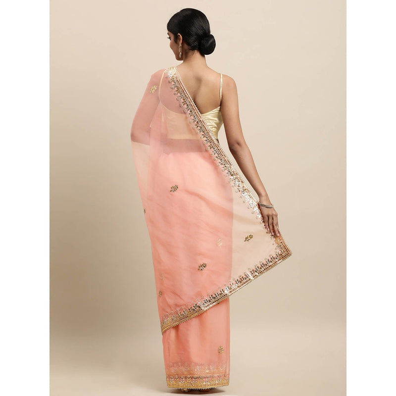 Geroo Luxe Peach Gotta Patti Organza Saree with Unstitched Blouse