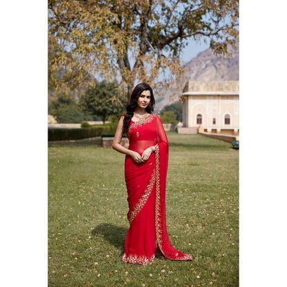 Geroo Luxe Embroidered Pure Chiffon Saree with Unstitched Blouse