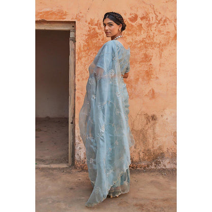 Geroo Luxe Blue Pure Tissue Saree with Unstitched Blouse