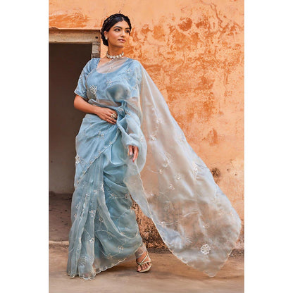 Geroo Luxe Blue Pure Tissue Saree with Unstitched Blouse