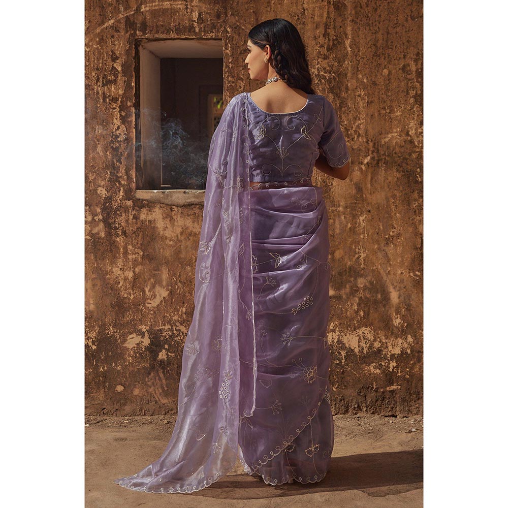 Geroo Luxe Lavender Pure Tissue Saree with Unstitched Blouse