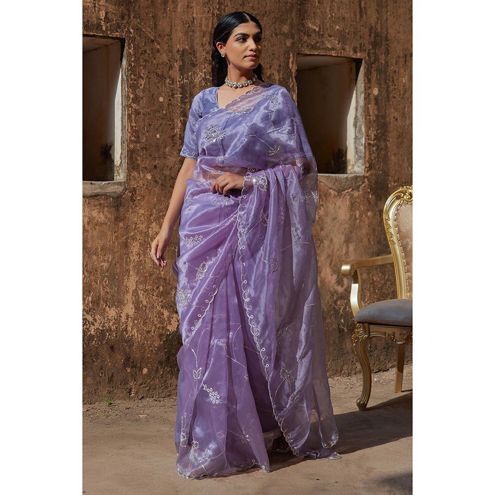 Geroo Luxe Lavender Pure Tissue Saree with Unstitched Blouse