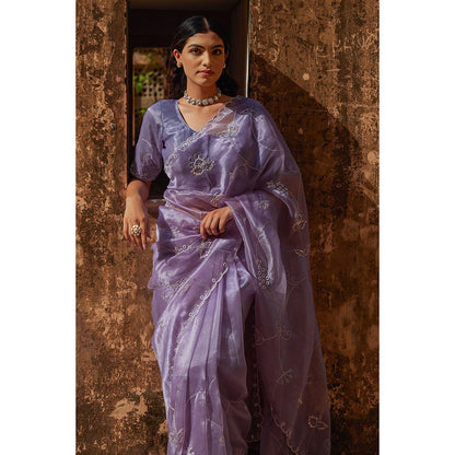 Geroo Luxe Lavender Pure Tissue Saree with Unstitched Blouse