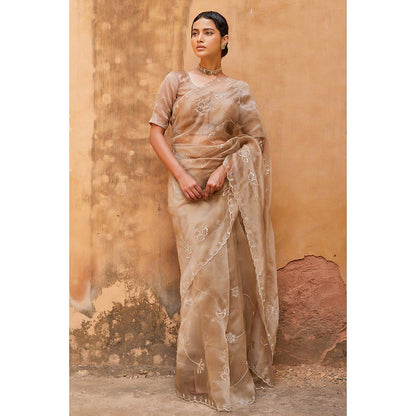 Geroo Luxe Beige Pure Tissue Saree with Unstitched Blouse