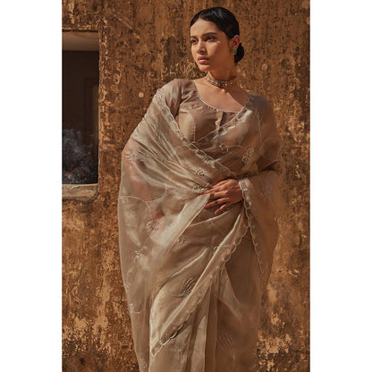 Geroo Luxe Beige Pure Tissue Saree with Unstitched Blouse