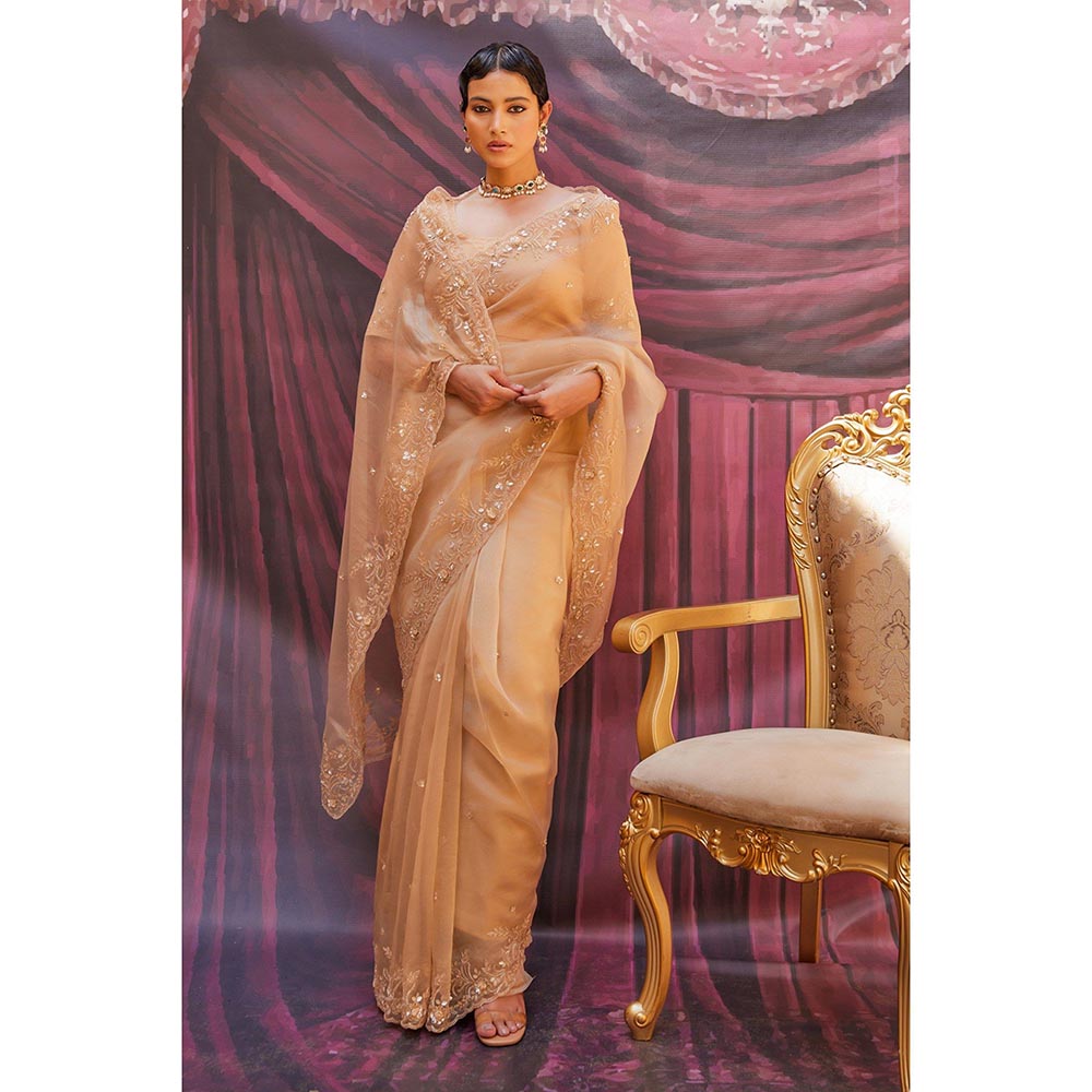 Geroo Luxe Antique Gold Pure Tissue Saree with Unstitched Blouse