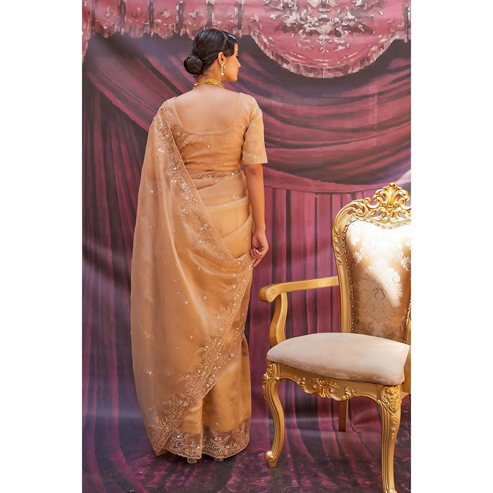 Geroo Luxe Antique Gold Pure Tissue Saree with Unstitched Blouse