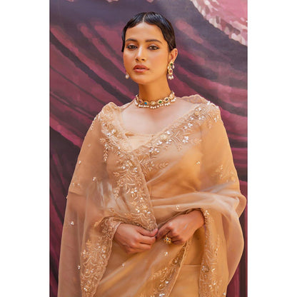 Geroo Luxe Antique Gold Pure Tissue Saree with Unstitched Blouse