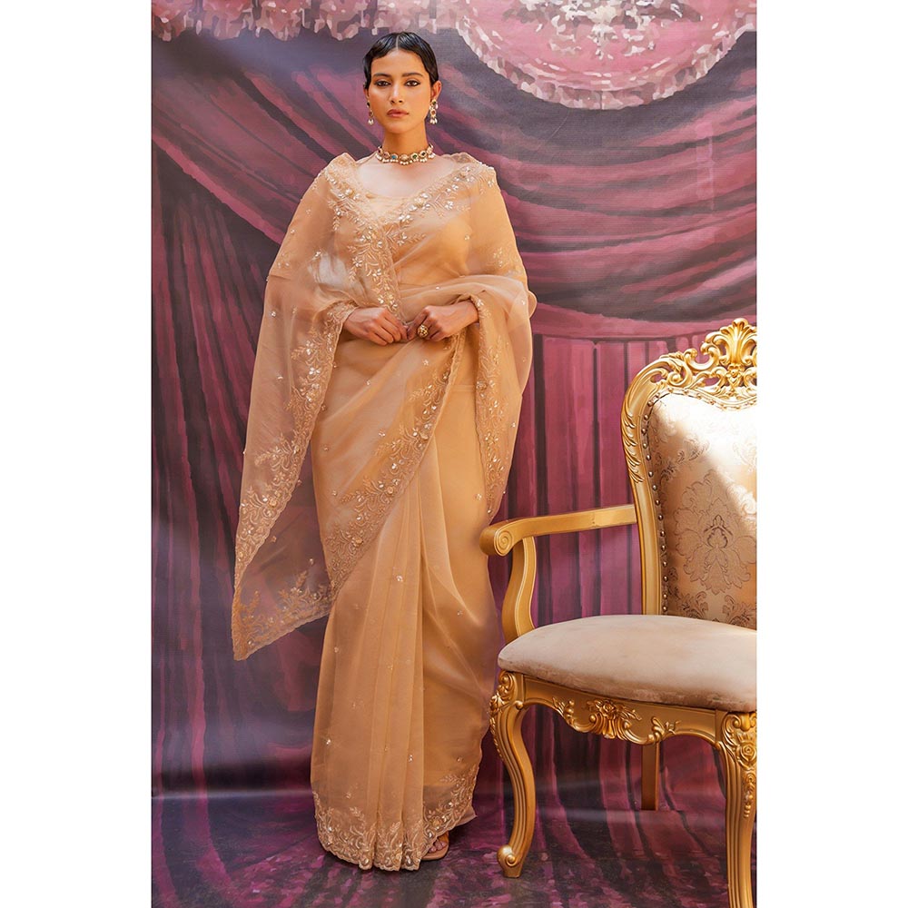 Geroo Luxe Antique Gold Pure Tissue Saree with Unstitched Blouse