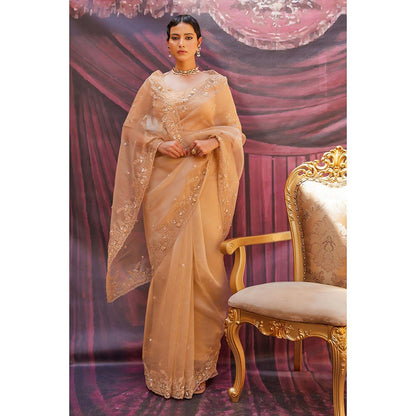 Geroo Luxe Antique Gold Pure Tissue Saree with Unstitched Blouse