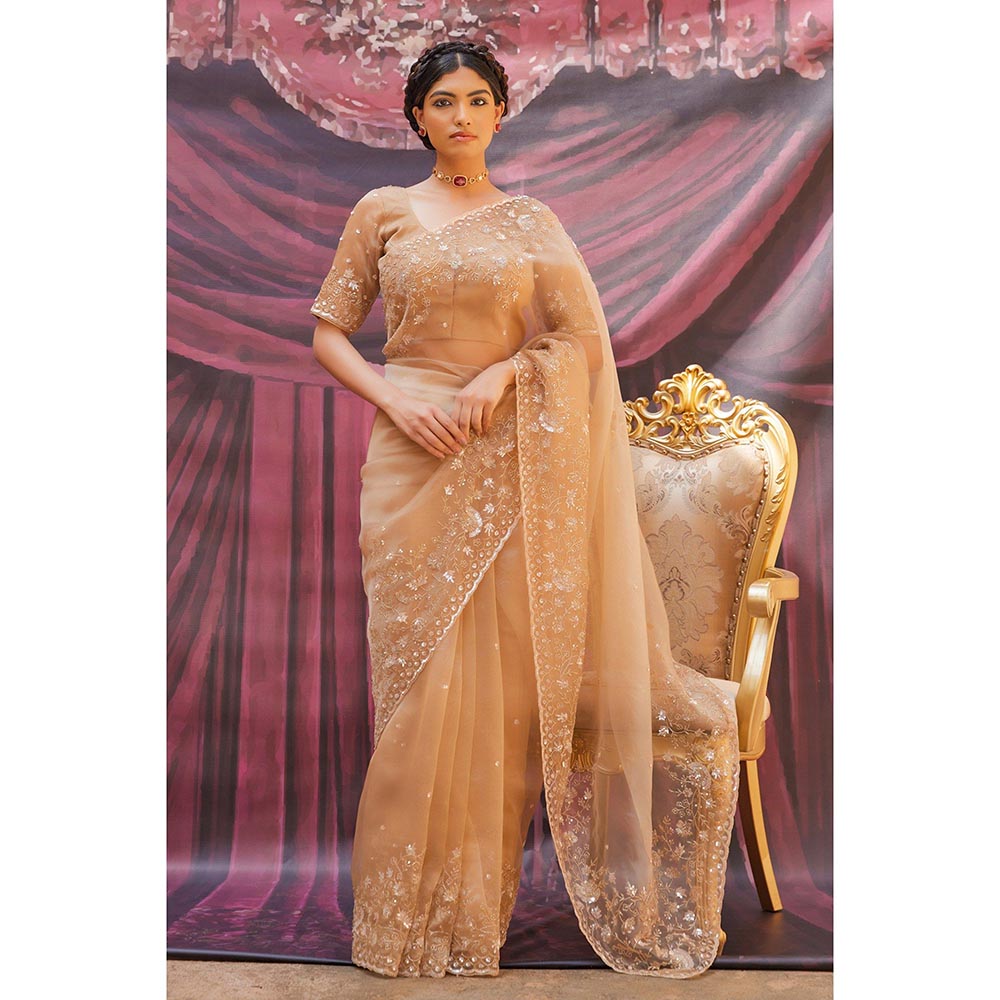 Geroo Luxe Gold Pure Tissue Saree with Unstitched Blouse
