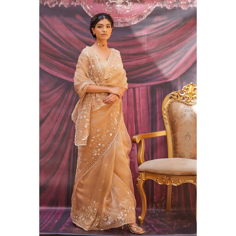 Geroo Luxe Gold Pure Tissue Saree with Unstitched Blouse