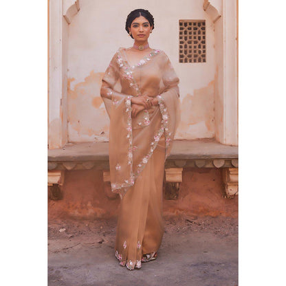 Geroo Luxe Antique Beige Pure Tissue Saree with Unstitched Blouse