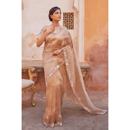 Geroo Luxe Antique Beige Pure Tissue Saree with Unstitched Blouse