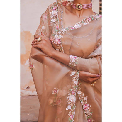 Geroo Luxe Antique Beige Pure Tissue Saree with Unstitched Blouse