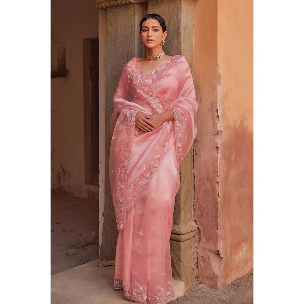 Geroo Luxe Peach Pure Tissue Saree with Unstitched Blouse